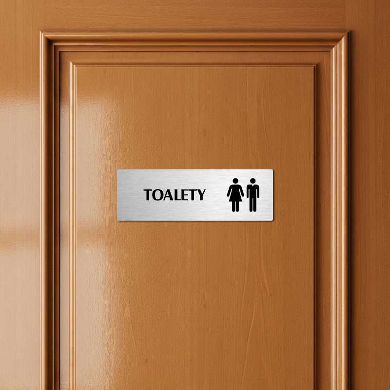 Toalety společné, 240x79mm, stříbrná popiska s imitacemi šroubků